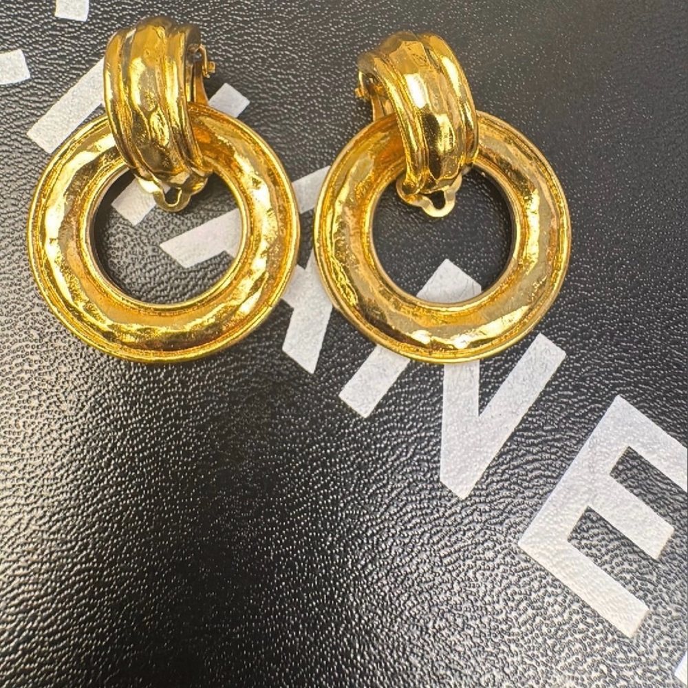 CHANEL Gold Statement Earrings with Textured Design